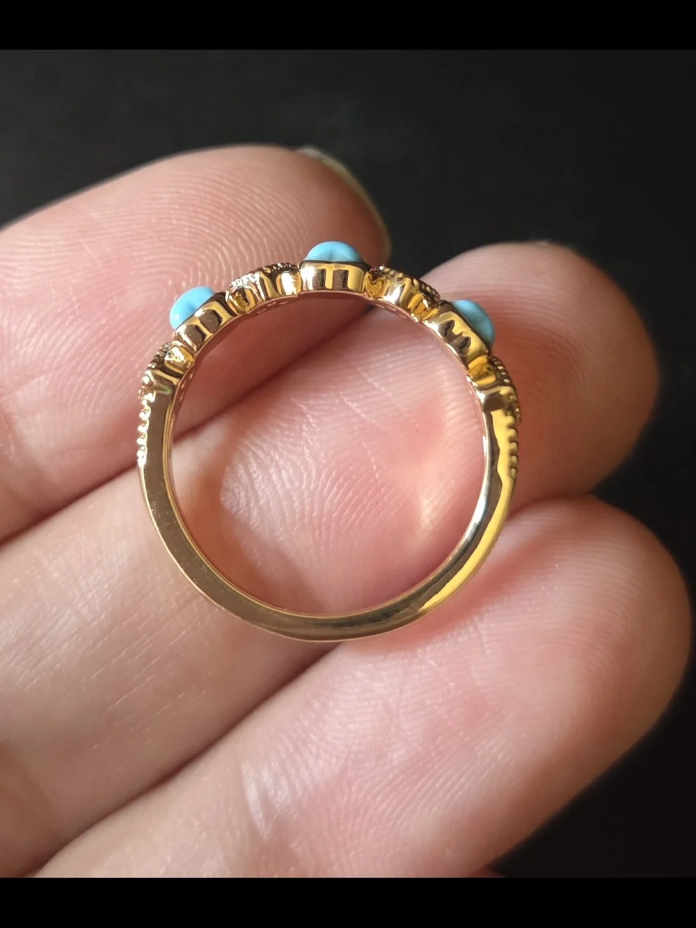 Gold Tone Faux Turquoise Heart And CZ Ring - Women's Sz 6 NIB